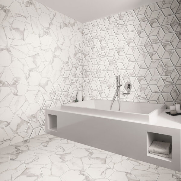 Marmor Hexagon Klinker Zaire Vit Matt-Satin 29x33 cm