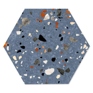 Hexagon Klinker Terrazzo Colorful Blå Matt 20x24 cm