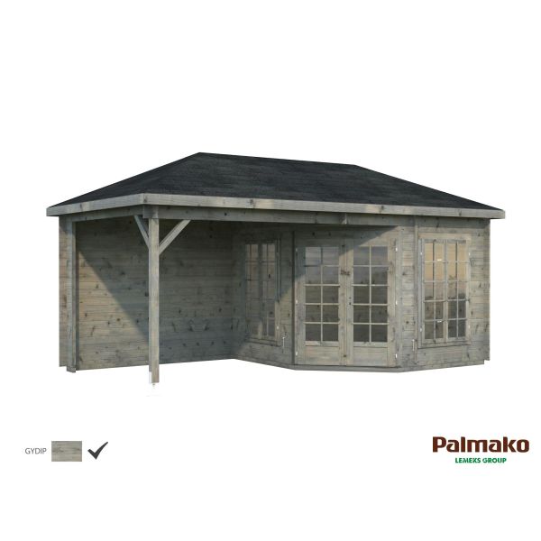 Palmako Melanie Lusthus 15,6 m²/inv. 7,0+8,1 m², med 28 mm vägg, grå, impr.